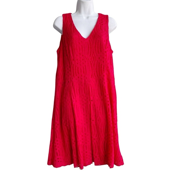 Liz Claiborne Red Lace Dress Women's Size 16 Sleeveless V-Neck Cocktail Party - Picture 1 of 3